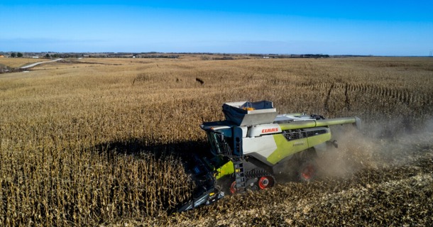 Justin Korver harvests corn in southeast Lancaster County in November 2023. 